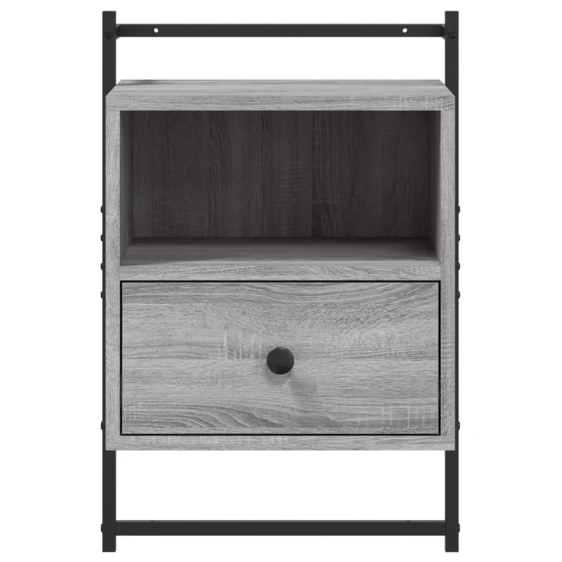 Set de 2 tables de chevet murale avec tiroir et compartiment 40 x 30 x 61 cm bois d'ingénierie gris et métal DEC034158