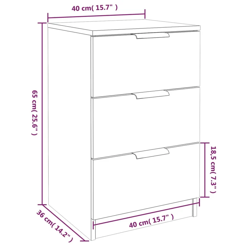 Table de chevet avec 3 tiroirs 40 x 36 x 65 cm bois d'ingénierie couleur chêne DEC033849