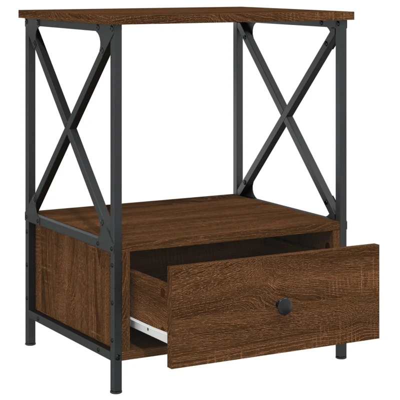 Table de chevet avec tiroir et étagère 50 x 41 x 65 cm bois d'ingénierie marron et fer DEC033786