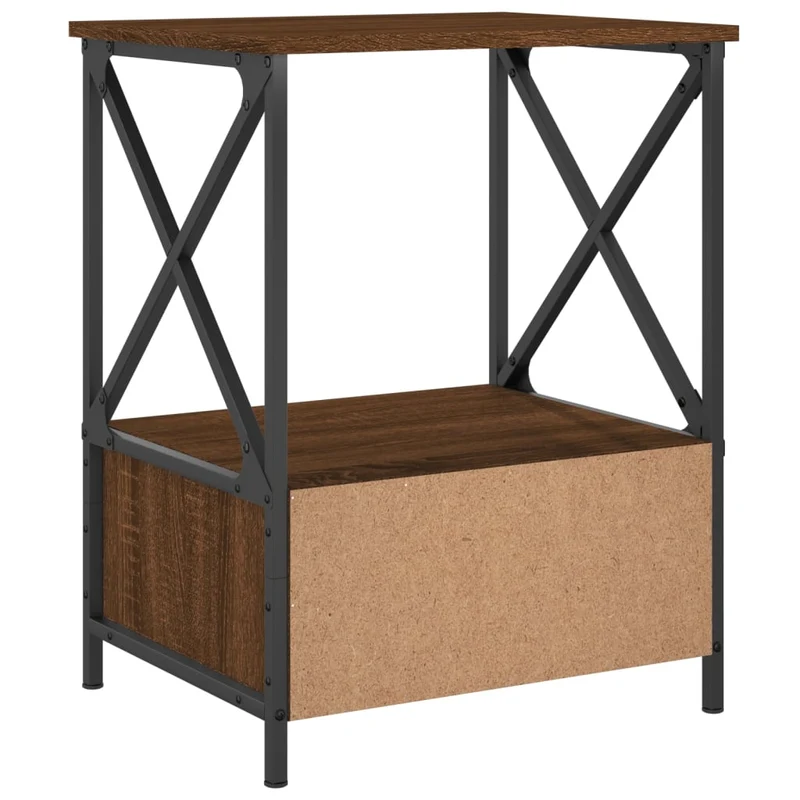 Table de chevet avec tiroir et étagère 50 x 41 x 65 cm bois d'ingénierie marron et fer DEC033786