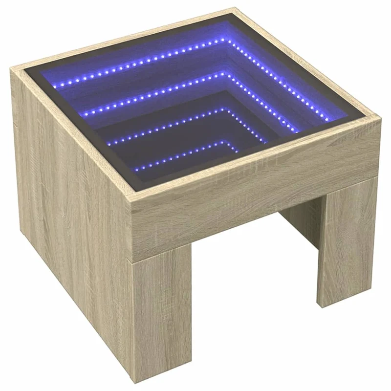 Table de chevet avec miroir à LED 40 x 40 x 30 cm bois d'ingénierie et verre DEC033144