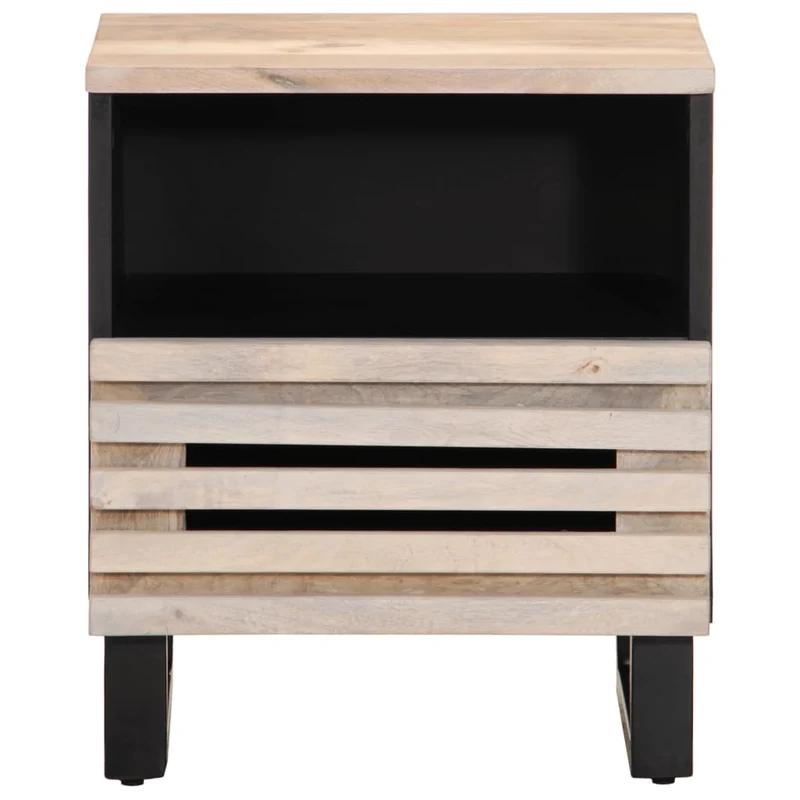 Table de chevet avec tiroir et compartiment ouvert 40 x 34 x 46 cm bois de manguier massif maron blanchi et acier DEC032988