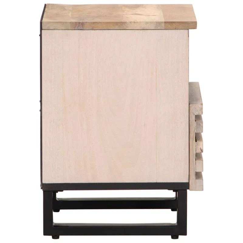 Table de chevet avec tiroir et compartiment ouvert 40 x 34 x 46 cm bois de manguier massif maron blanchi et acier DEC032988