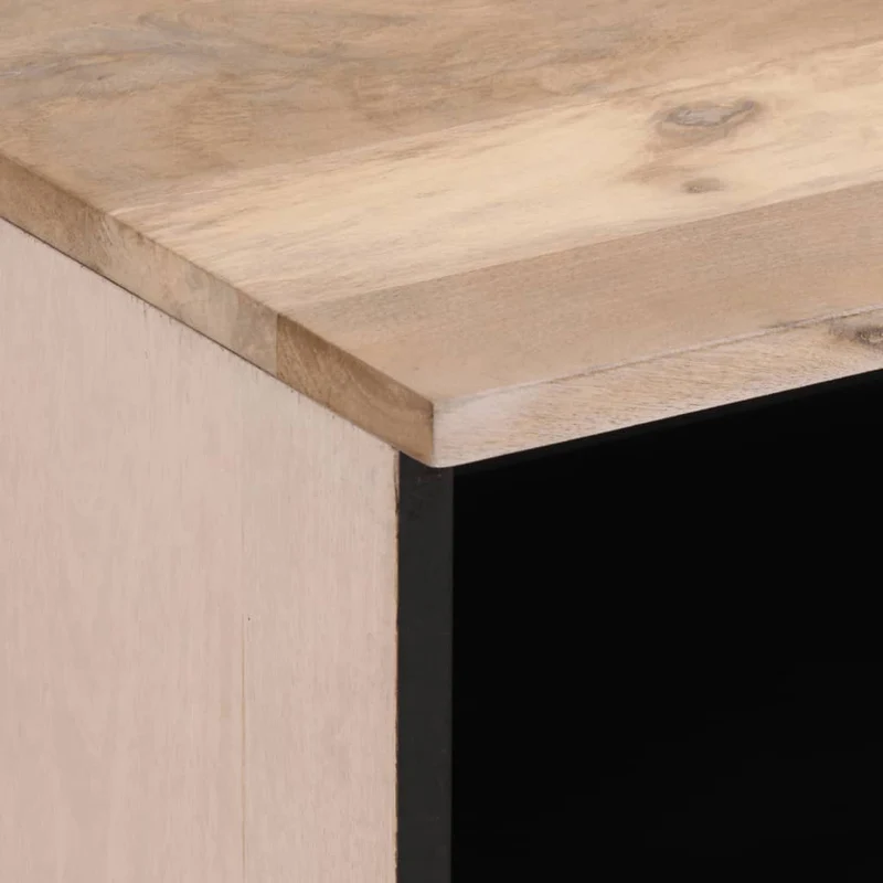 Table de chevet avec tiroir et compartiment ouvert 40 x 34 x 46 cm bois de manguier massif maron blanchi et acier DEC032988