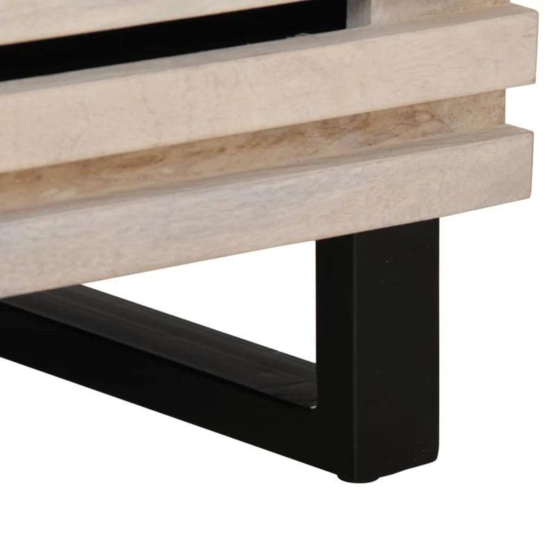 Table de chevet avec tiroir et compartiment ouvert 40 x 34 x 46 cm bois de manguier massif maron blanchi et acier DEC032988