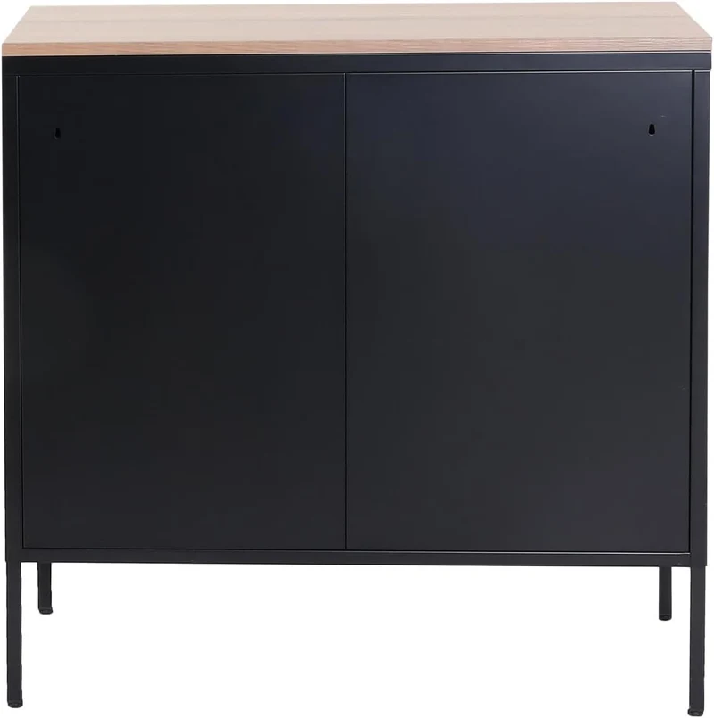 Commode meuble de rangement bureau buffet 2 portes métal 90x90x40cm mélaminé noir plateau MDF 2 compartiments avec portes MED04083