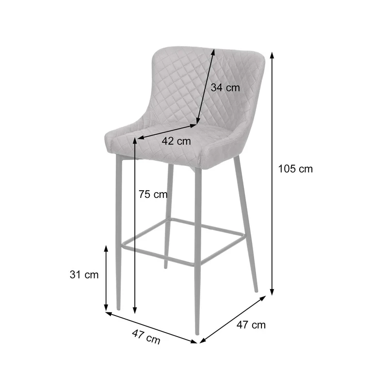Tabouret de bar chaise haute de comptoir en tissu gris foncé design rétro cadre en métal 04_0001243