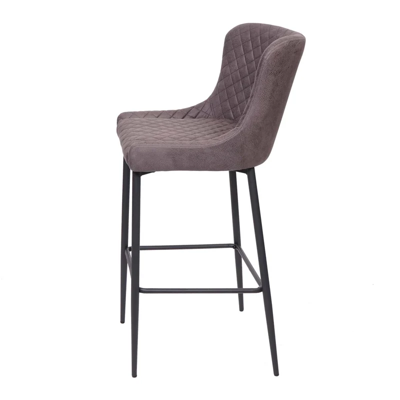Tabouret de bar chaise haute de comptoir en tissu gris foncé design rétro cadre en métal 04_0001243