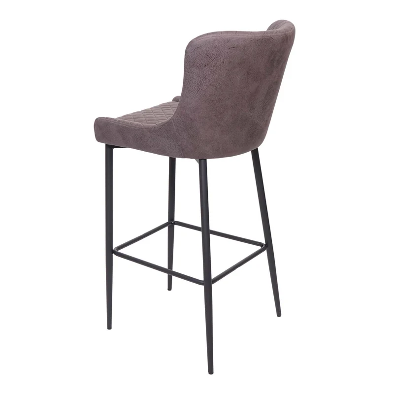 Tabouret de bar chaise haute de comptoir en tissu gris foncé design rétro cadre en métal 04_0001243