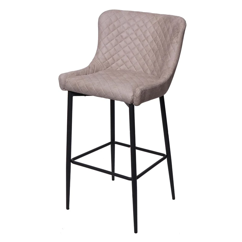 Tabouret de bar chaise haute de comptoir en tissu gris design rétro cadre en métal 04_0001242