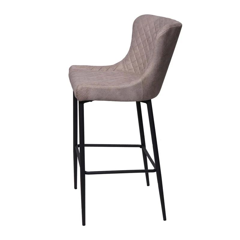 Tabouret de bar chaise haute de comptoir en tissu gris design rétro cadre en métal 04_0001242