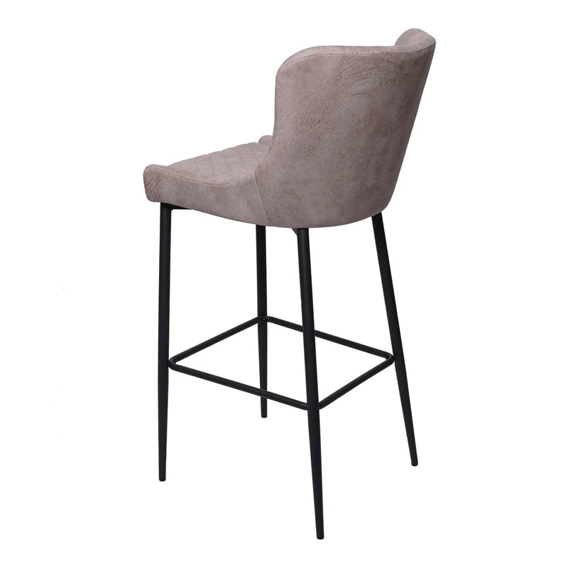 Tabouret de bar chaise haute de comptoir en tissu gris design rétro cadre en métal 04_0001242