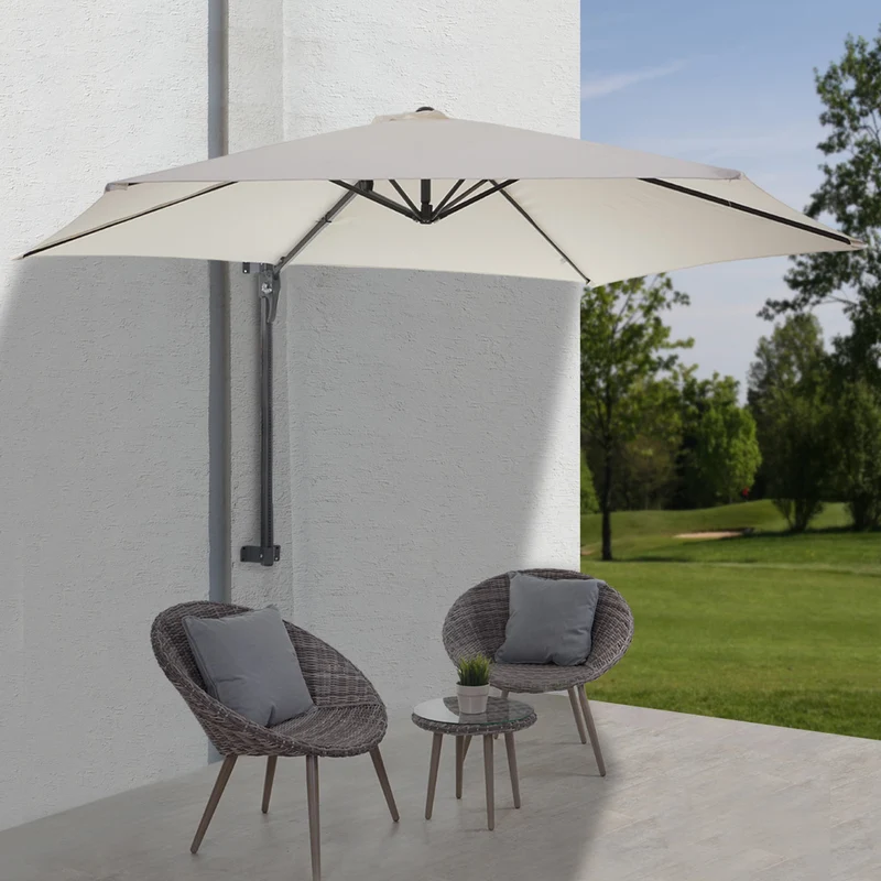 Parasol mural pour balcon terrasse avec mât inclinable 3m polyester aluminium/acier 9kg couleur crème 04_0005634