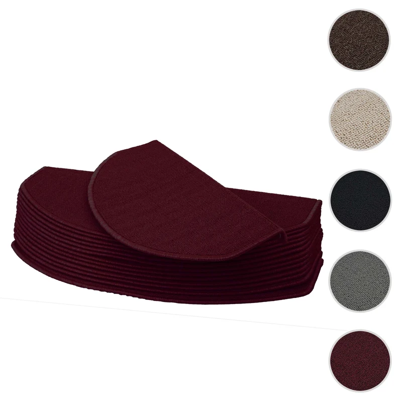 Lot de 15 tapis d'escalier protection d'escalier antidérapant 65x25cm semi-circulaire bordeaux 04_0000015