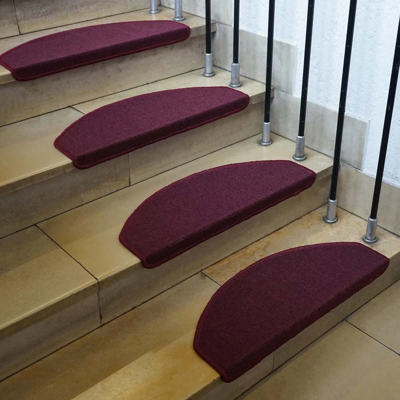 Lot de 15 tapis d'escalier protection d'escalier antidérapant 65x25cm semi-circulaire bordeaux 04_0000015