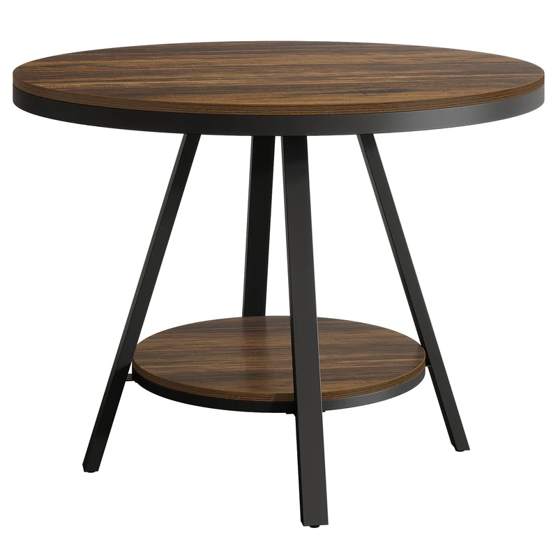 Tribesigns Table de salle à manger ronde pour 2 à 4 personnes, Table de cuisine industrielle à 2 niveaux avec piètement en métal robuste