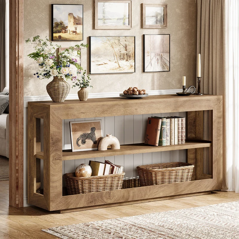 Tribesigns Console de 160 cm, Table d'entrée de style campagnard avec étagère de rangement à 3 niveaux