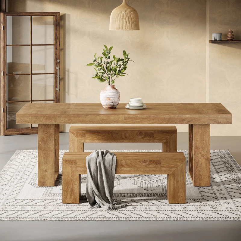 Tribesigns Table à manger de 160 cm pour 4 à 6 personnes, Style maison de campagne, aspect bois massif