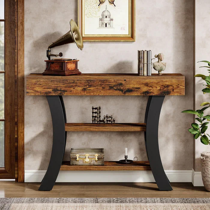 Tribesigns Console de 105 cm, Table d'entrée de canapé avec compartiments de rangement