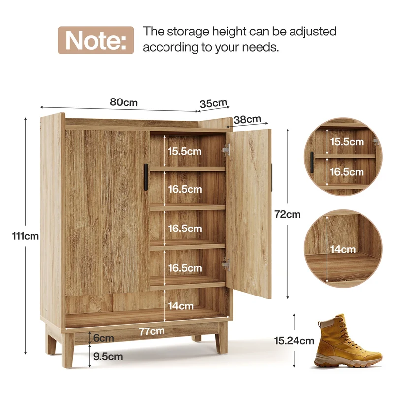 Tribesigns Meuble à chaussures avec portes, Étagère à chaussures de maison de campagne pour 20 paires en bois naturel