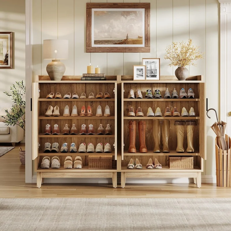 Tribesigns Meuble à chaussures avec portes, Étagère à chaussures de maison de campagne pour 20 paires en bois naturel