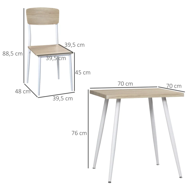 Ensemble table à manger carrée 3 pièces 70 x 70 x 76 cm assise ergonomique dos inclinés style moderne en MDF bois clair 21_0002168