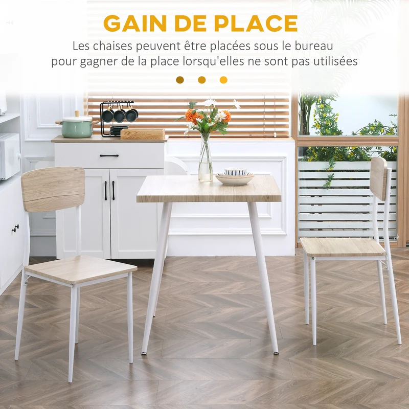 Ensemble table à manger carrée 3 pièces 70 x 70 x 76 cm assise ergonomique dos inclinés style moderne en MDF bois clair 21_0002168