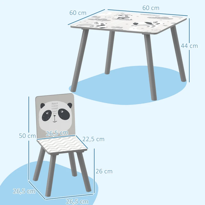 Ensemble table et chaises pour enfants 60 x 60 x 44 cm assise ergonomique bords arrondis pratique scandinave en MDF gris 21_0000202