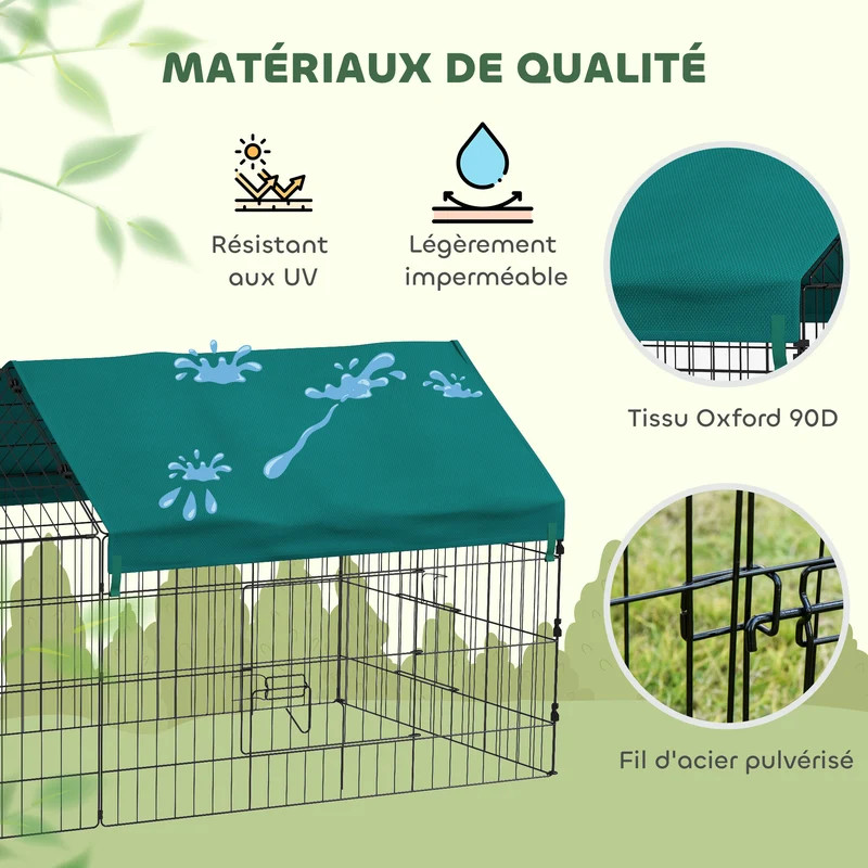 Enclos pour lapin extérieur 185 x 75 x 75 cm toit ombragé portes verrouillables contemporain rustique en acier vert 21_0007967