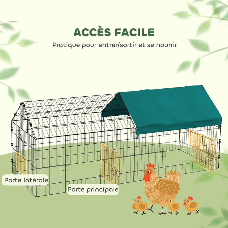 Enclos pour lapin extérieur 185 x 75 x 75 cm toit ombragé portes verrouillables contemporain rustique en acier vert 21_0007967