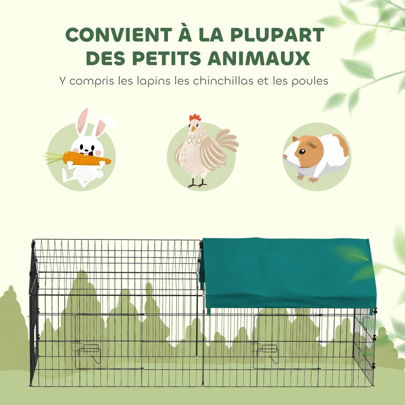 Enclos pour lapin extérieur 185 x 75 x 75 cm toit ombragé portes verrouillables contemporain rustique en acier vert 21_0007967