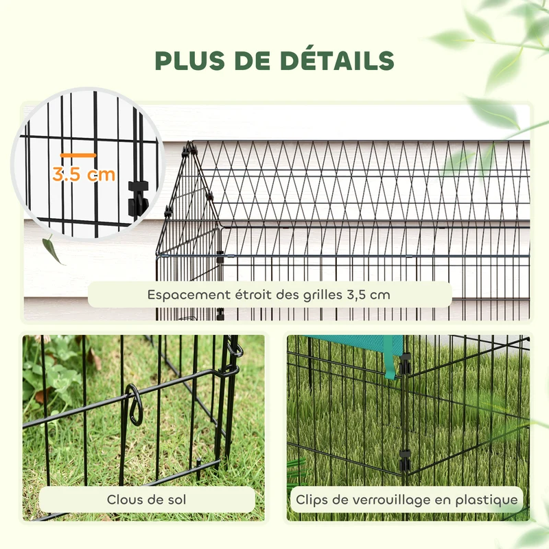 Enclos pour lapin extérieur 185 x 75 x 75 cm toit ombragé portes verrouillables contemporain rustique en acier vert 21_0007967