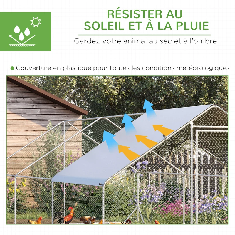 Enclos poulailler volière extérieur 6 x 3 x 2 m 18 m² abri couvert porte sécurisée rustique en acier galvanisé gris 21_0007937