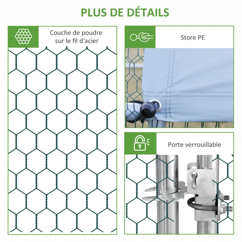 Enclos poulailler volière extérieur 6 x 3 x 2 m 18 m² abri couvert porte sécurisée rustique en acier galvanisé gris 21_0007937