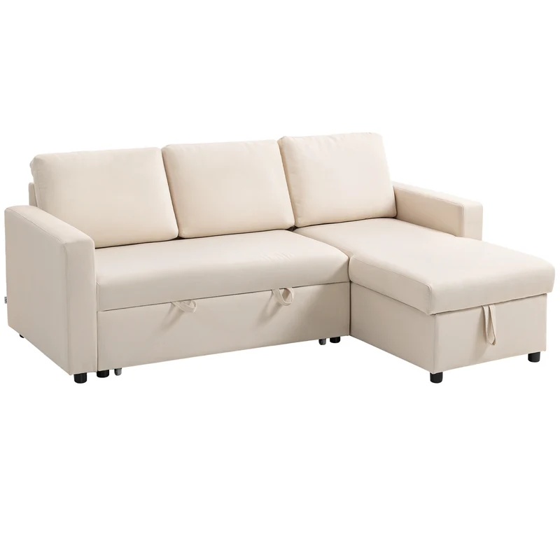 Canapé d'angle convertible 211,5 x 146 x 85 cm méridienne réversible coffre de rangement moderne épuré en tissu crème 21_0003051