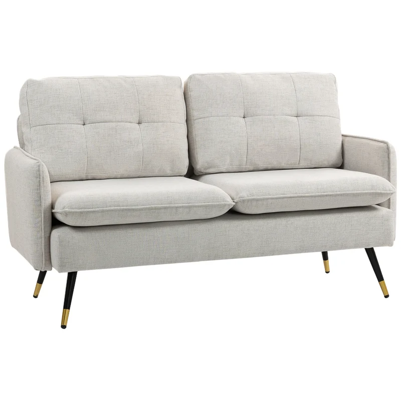 Canapé 2 places salon 139 x 68 x 80 cm assise rembourrée dossier capitonné confort style moderne en polyester crème 21_0003106