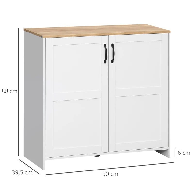 Buffet de rangement salon cuisine 90 x 39,5 x 88 cm grand rangement étagères réglables moderne ambiance cosy en MDF blanc 21_0002871