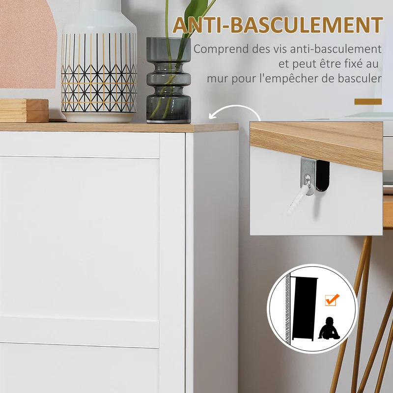 Buffet de rangement salon cuisine 90 x 39,5 x 88 cm grand rangement étagères réglables moderne ambiance cosy en MDF blanc 21_0002871