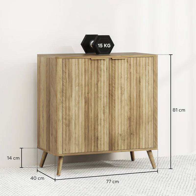 Buffet de rangement salon 77 x 40 x 81 cm étagère réglable rangement sécurisé style scandinave contemporain en MDF chêne 21_0003489