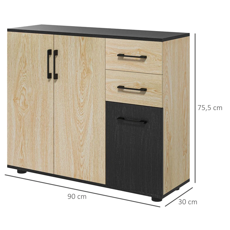 Buffet de rangement cuisine 90 x 30 x 75,5 cm étagère réglable anti-basculement moderne en panneau de particules naturel 21_0002918