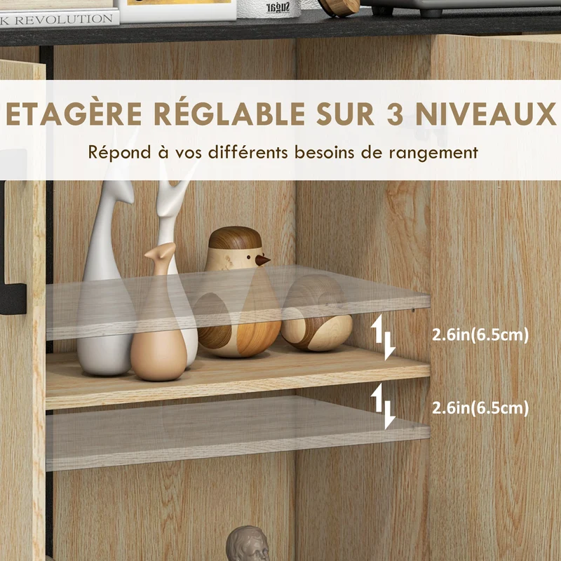Buffet de rangement cuisine 90 x 30 x 75,5 cm étagère réglable anti-basculement moderne en panneau de particules naturel 21_0002918