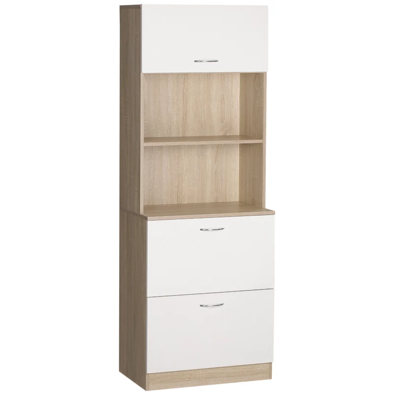 Buffet de cuisine armoire multi rangements 60 x 38 x 168 cm plan de travail rangement sûr moderne épuré en MDF blanc 21_0002270