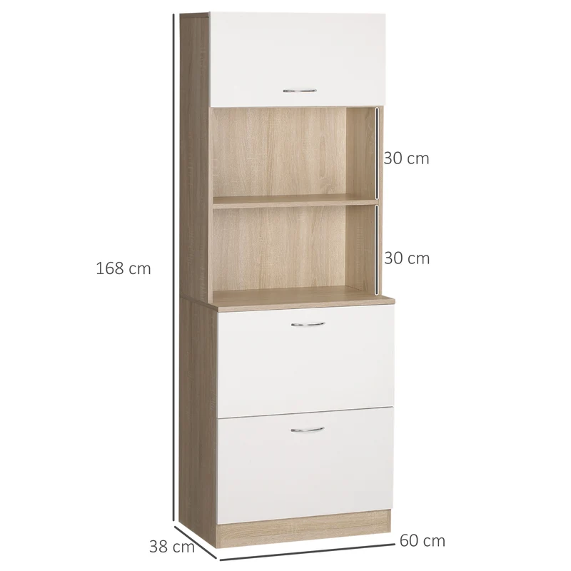 Buffet de cuisine armoire multi rangements 60 x 38 x 168 cm plan de travail rangement sûr moderne épuré en MDF blanc 21_0002270