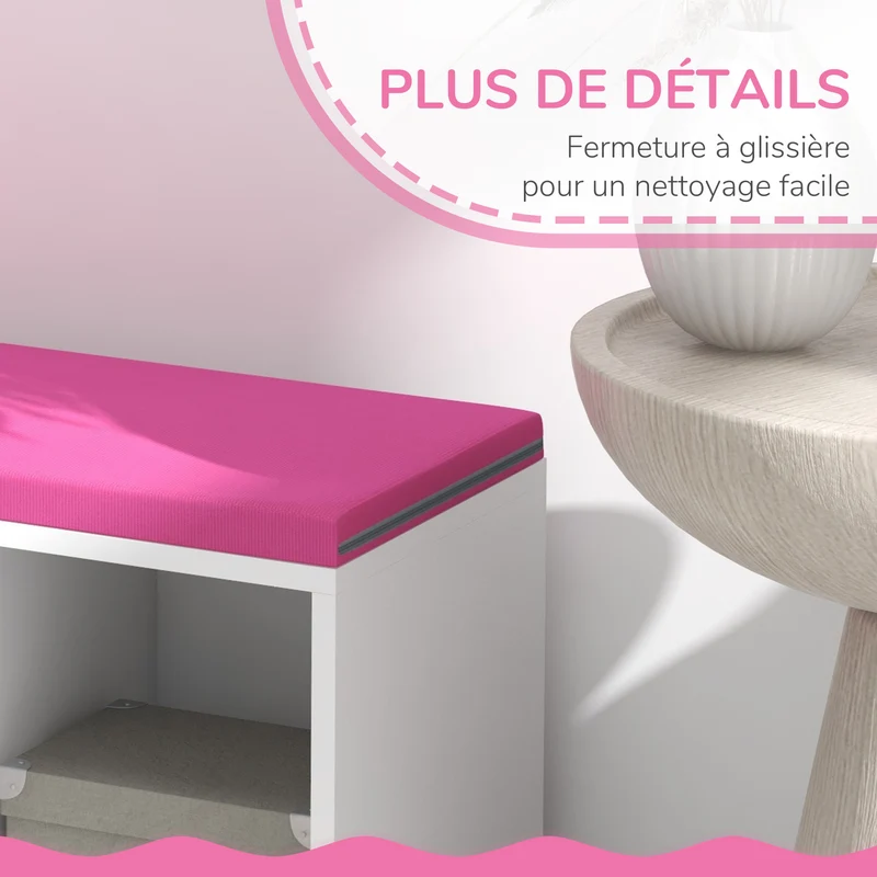 Bibliothèque banc 2 en 1 rangement assise entrée 108 x 30 x 60 cm 5 niches 2 coussins contemporain épuré en MDF blanc 21_0002488