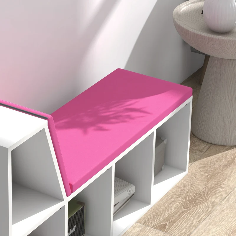Bibliothèque banc 2 en 1 rangement assise entrée 108 x 30 x 60 cm 5 niches 2 coussins contemporain épuré en MDF blanc 21_0002488