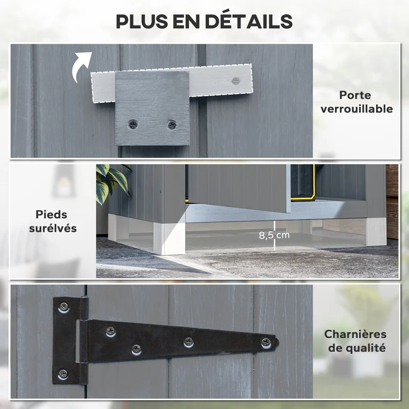 Armoire de jardin 77.5 x 54.2 x 179.5 cm avec étagères et loquet sécurisant rustique classique en bois de sapin gris 21_0004124