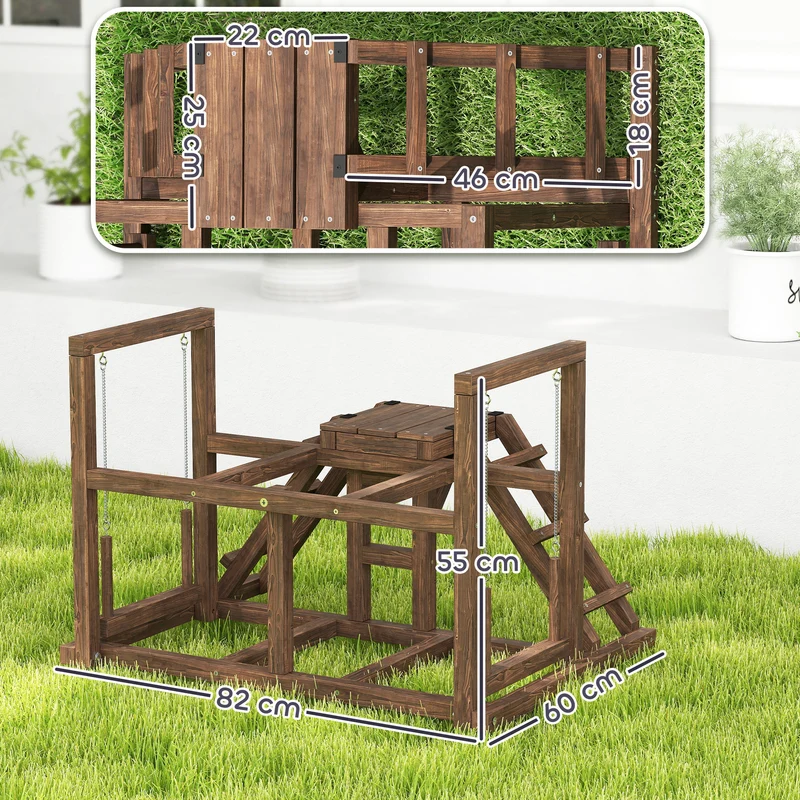 Aire de jeux poules perchoir avec balançoire échelle 82 x 60 x 55 cm stimulation équilibre rustique utile en bois marron 21_0008002