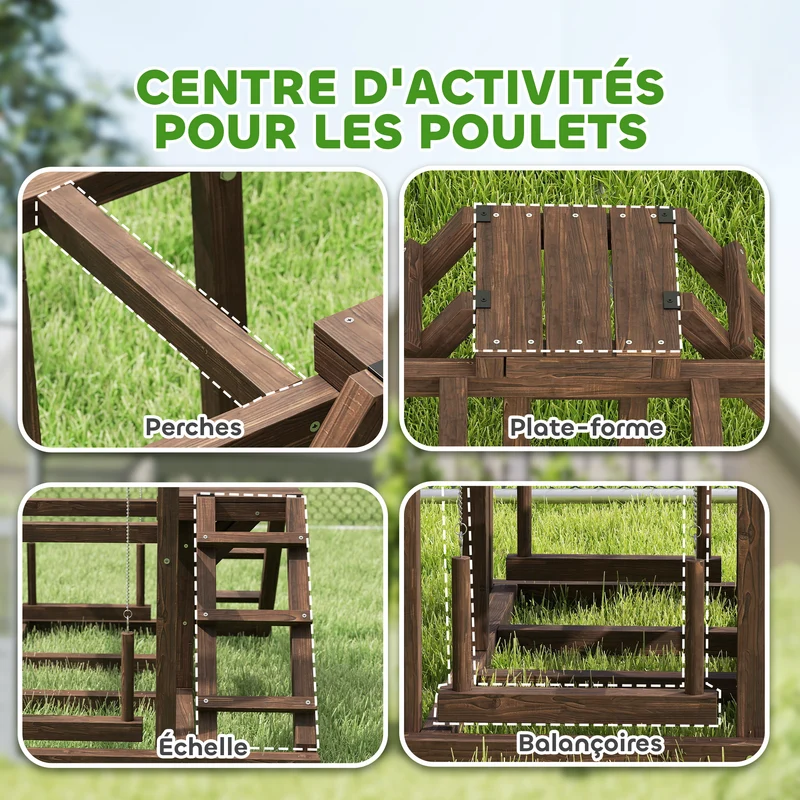 Aire de jeux poules perchoir avec balançoire échelle 82 x 60 x 55 cm stimulation équilibre rustique utile en bois marron 21_0008002