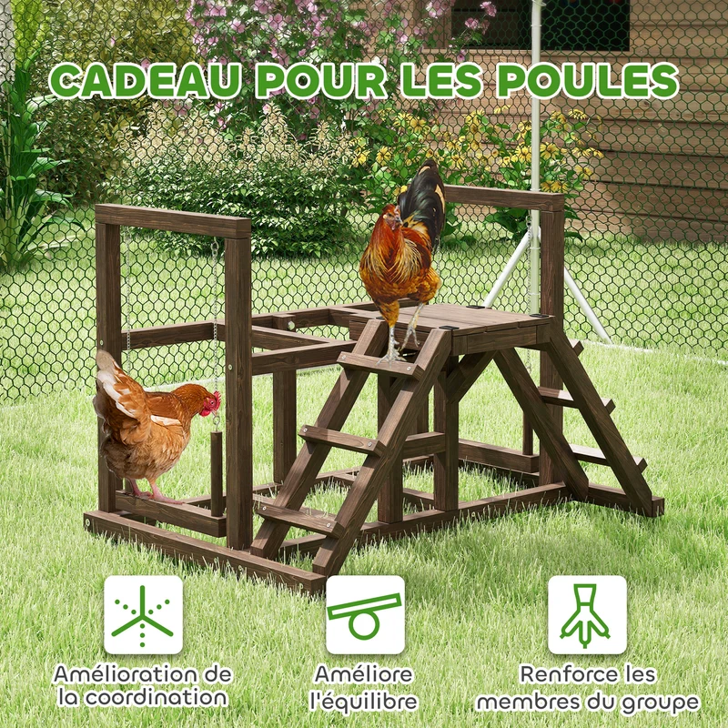 Aire de jeux poules perchoir avec balançoire échelle 82 x 60 x 55 cm stimulation équilibre rustique utile en bois marron 21_0008002