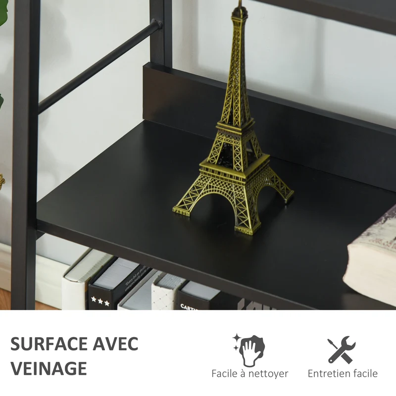 Étagère bibliothèque inclinée salon bureau 70 x 35 x 150 cm 5 niveaux gain de place robuste style industriel en MDF noir 21_0002374